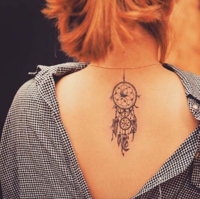  Tatouage attrape rêve de petite taille qui semble soutenu par une chaine
